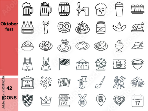 Oktoberfest icons set featuring beer, food, and festive elements  