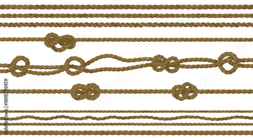 Realistic rope knots collection with various twisting patterns