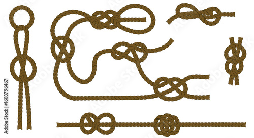 Set of nautical knots with detailed rope tying techniques