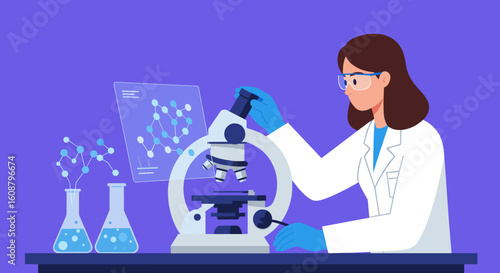 Scientist examining samples with microscope in modern laboratory setting