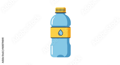Bright colorful cartoon style water bottle with label isolated on white