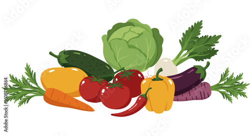 Colorful vegetables on white background: fresh and vibrant collection