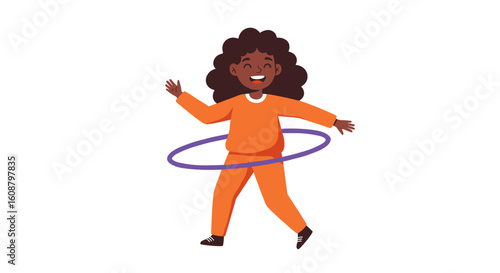 Child enjoying hula hooping in vibrant casual clothing