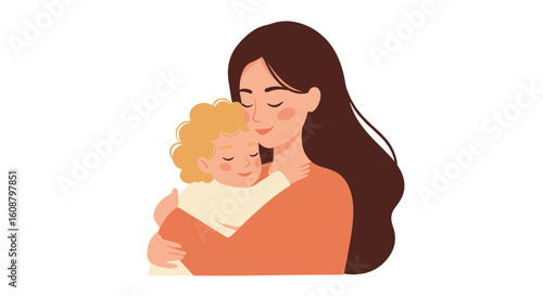 Warm mother-child embrace in flat design captures love and affection