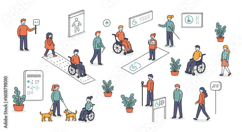 Inclusive society: people with disabilities in various daily activities