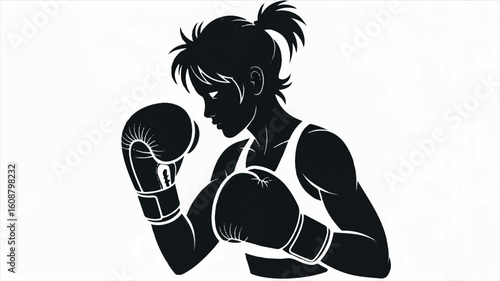 Dynamic silhouette of a female boxer in a powerful fighting stance