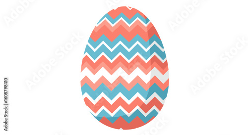 Colorful zigzag pattern on white egg surface