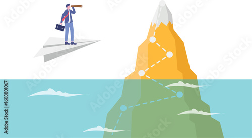 Success iceberg illusion, only success story visible, risk or failure hidden underwater,
