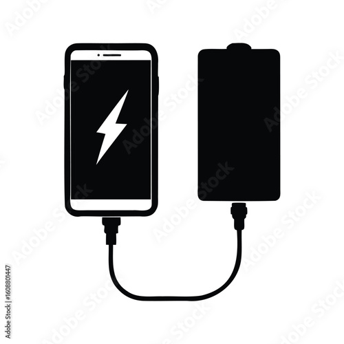 Mobile phone charging from a power bank with a lightning bolt icon