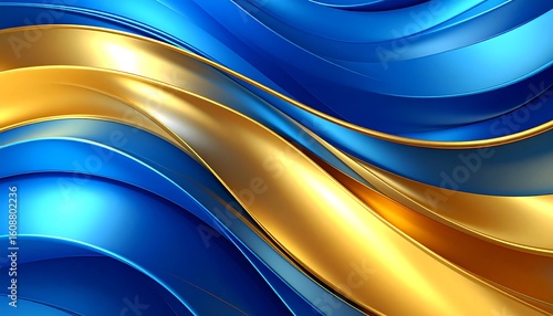 Abstract swirling blue and gold shapes