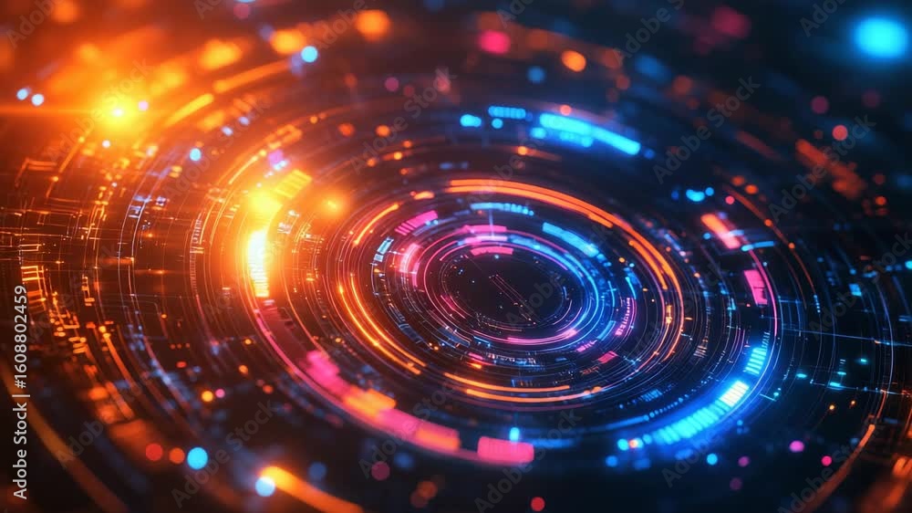 Futuristic Digital Data Loop Animation with Vibrant Neon Lights Futuristic Digital Data Loop Animation with Vibrant Neon Lights