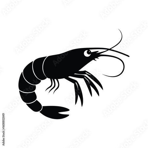 Stylized Silhouette of a Shrimp or Prawn with Prominent Antennae and Exoskeleton