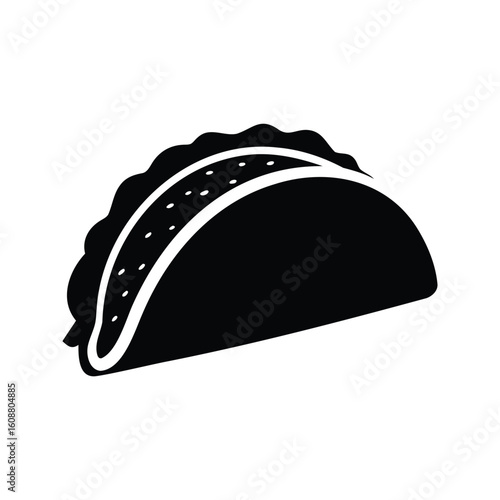 Monochrome illustration of a simple taco with visible fillings and shell
