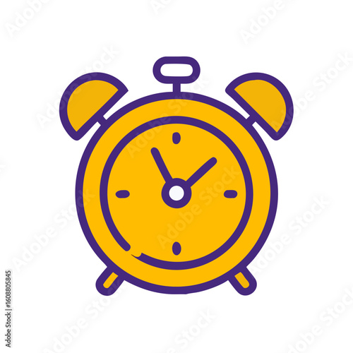 Minimalist Alarm Clock Icon – Flat Time and Reminder Symbol in Yellow and Purple