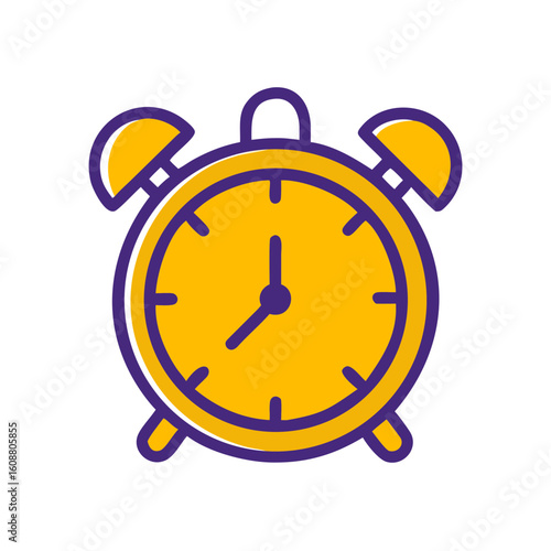 Minimalist Alarm Clock Icon – Flat Time and Reminder Symbol in Yellow and Purple