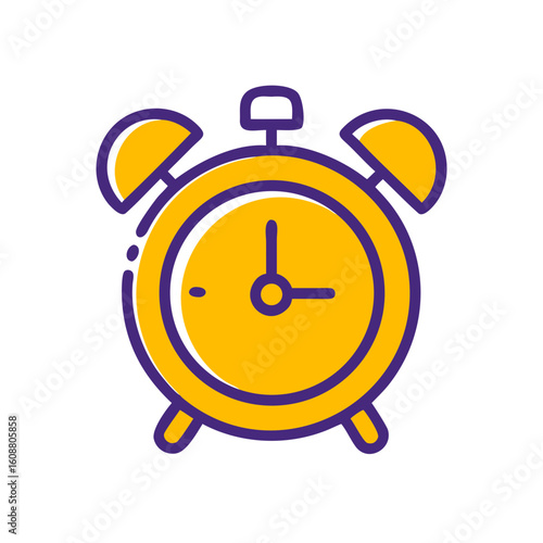 Minimalist Alarm Clock Icon – Flat Time and Reminder Symbol in Yellow and Purple