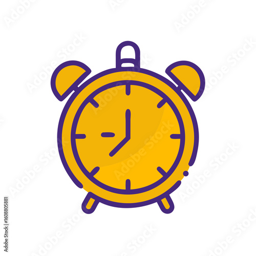 Minimalist Alarm Clock Icon – Flat Time and Reminder Symbol in Yellow and Purple