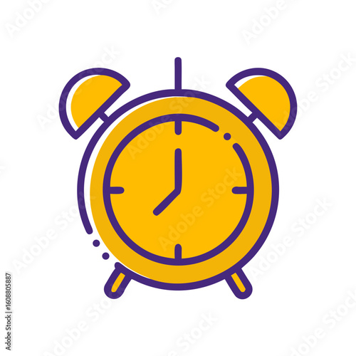 Minimalist Alarm Clock Icon – Flat Time and Reminder Symbol in Yellow and Purple