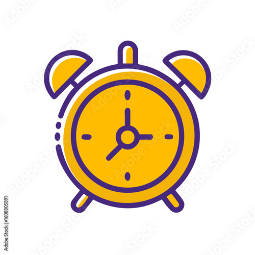 Minimalist Alarm Clock Icon – Flat Time and Reminder Symbol in Yellow and Purple
