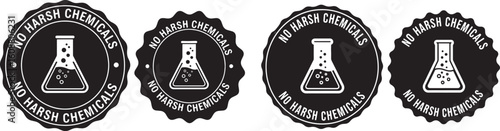Chemical flask no harsh chemicals seal laboratory science, chemical flask, laboratory, science, research, no harsh chemicals, seal, stamp, emblem, badge, icon, symbol, black and white, graphic design,