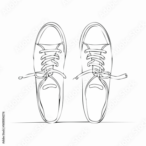 Single one line drawing a pair of sneakers. Trendy canvas shoes in vibrant colors