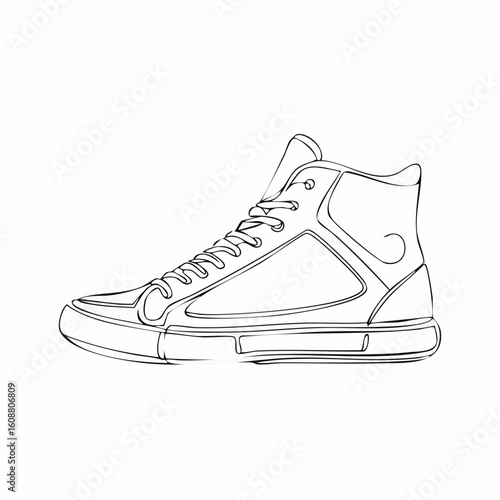 Single one line drawing a pair of sneakers. Trendy canvas shoes in vibrant colors
