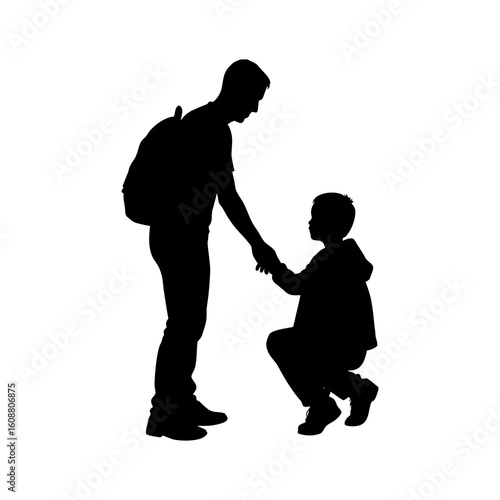 Father and son holding hands silhouette black and white