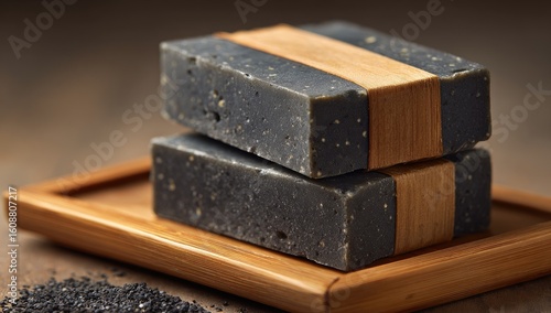 Wallpaper Mural Dark gray soap bars on a wooden tray Torontodigital.ca