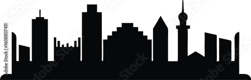 Tempe Skyline at Dusk, Horizontal Black Silhouette Vector Illustration.