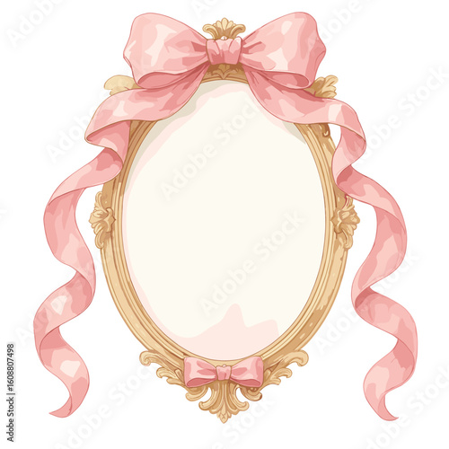 Vintage Oval Frame with Pink Ribbon – Cute Pastel Style