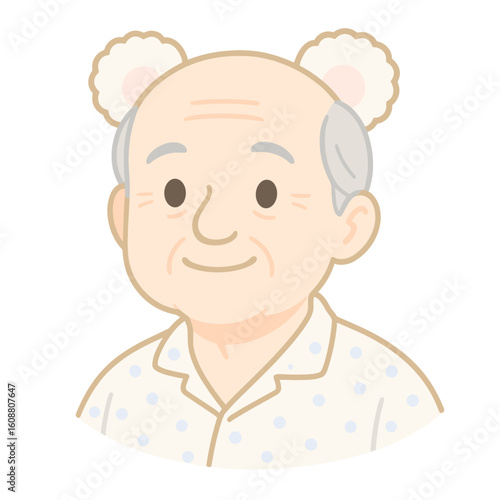 Cute Grandpa Cartoon Avatar – Elderly Man in Pajamas with Bear Ears

