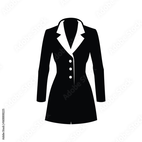 Black and white blazer dress with buttons, a classic silhouette design