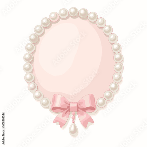Round Pearl Frame – Pink Bow Circle Border for Elegant Stationery or Labels