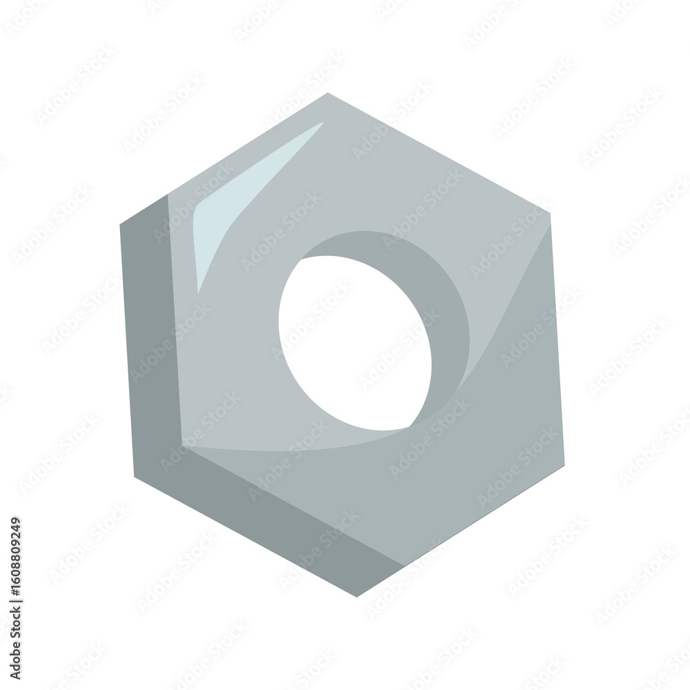 Fototapeta premium Hex nut steel vector clip art for machinery, engineering, and industrial themes