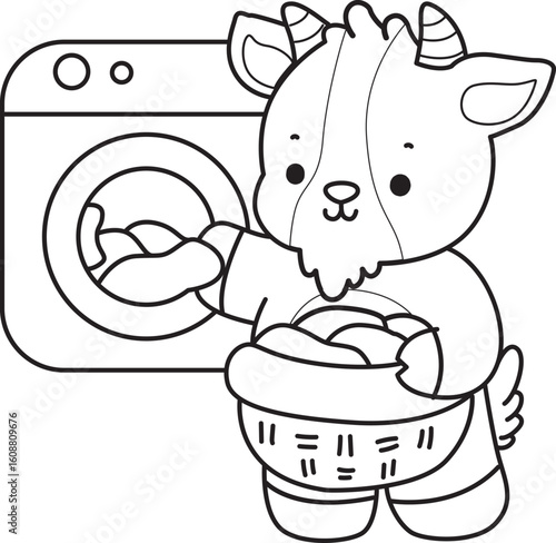 Coloring pages of cute goat animal icon stickers.