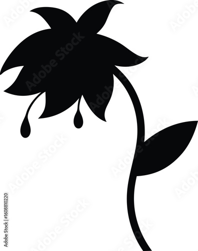 wilted flower silhouette. Dried rose isolated on white background. Realistic rose. Drawing with line art style. Dead flower Vector illustration