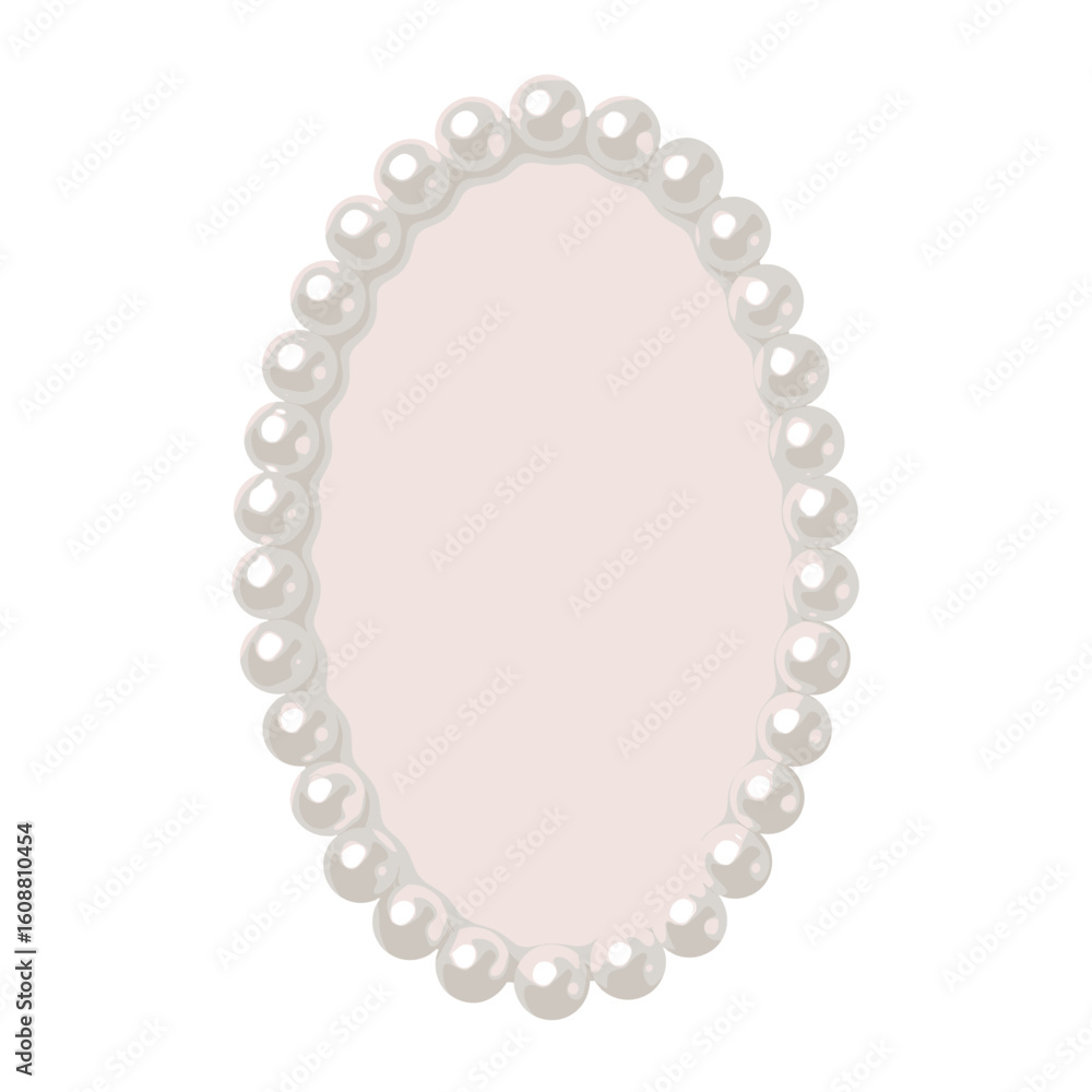 Obraz premium Pearl Oval Frame – Elegant Pastel Pink Background with Pearl Beads Border and Lace Bow