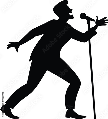 Silhouette of a male vocal quartet singing in suits. silhouette of a man singing with a microphone Vector illustration

