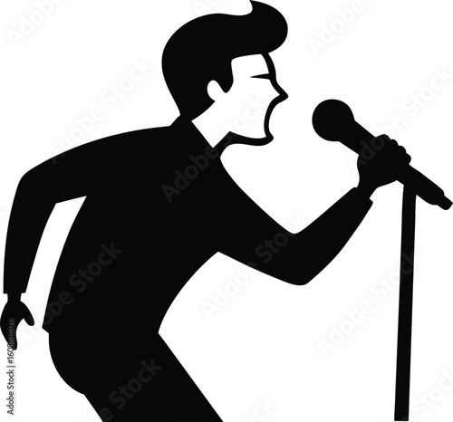 Silhouette of a male vocal quartet singing in suits. silhouette of a man singing with a microphone Vector illustration

