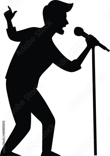 Silhouette of a male vocal quartet singing in suits. silhouette of a man singing with a microphone Vector illustration

