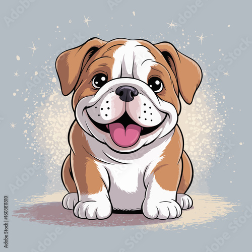 This adorable cartoon bulldog showcases a happy expression with its tongue out, exuding innocence and joy, perfect for dog lovers and pet enthusiasts alike.