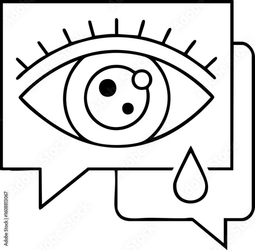 Cyberstalking icon with eye in speech bubble and tear drop symbolizing online harassment