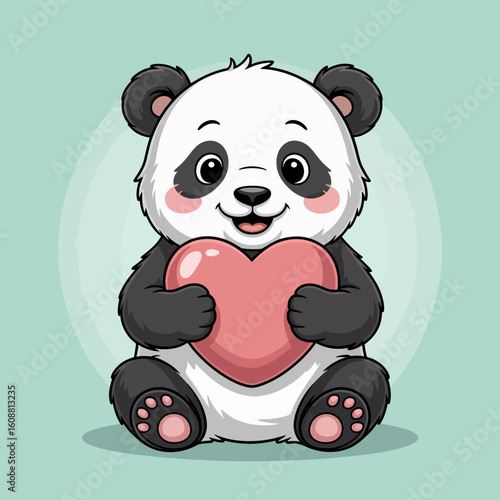This adorable panda smiles widely while holding a heart against a gentle pastel background, overflowing with love, joy, and innocent happiness perfect for any loving message.
