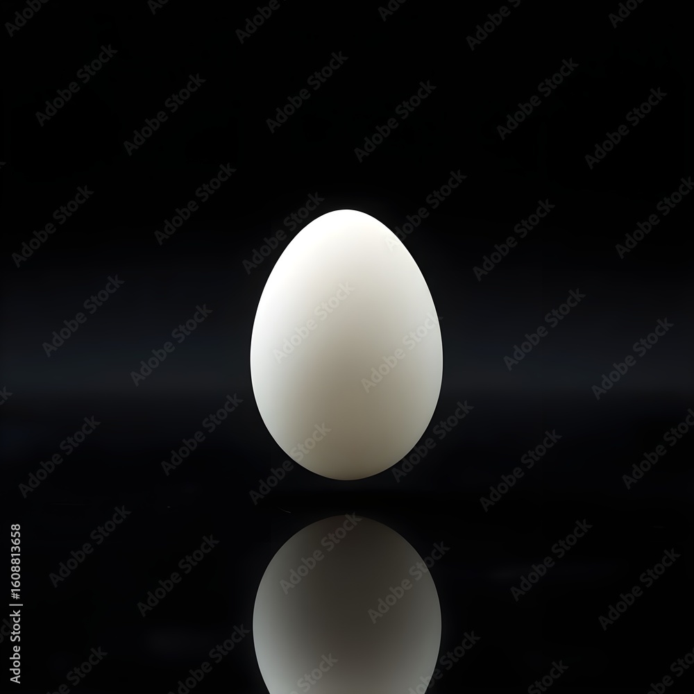 Levitation of White Egg Over Glossy Black Stone Surface Levitation of White Egg Over Glossy Black Stone Surface