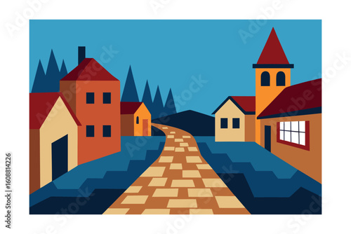 Village With Cobblestone Street
