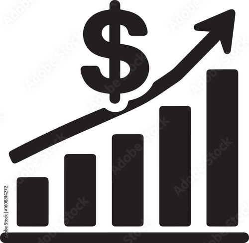 Revenue Icon – Black and White Minimalist Dollar and Bar Graph Vector Illustration