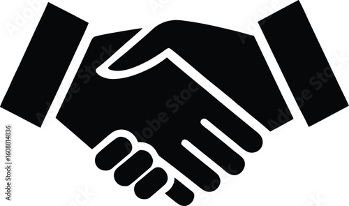 Hand shake icon logo design, Handshake of two men, businessman and worker. Historic handshake silhouette vector art illustration.