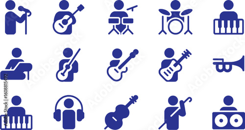 Musical performers with instruments and audio equipment singer guitar