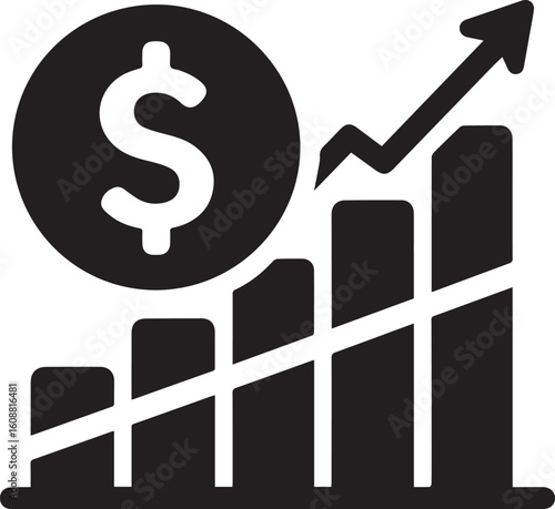 Revenue Icon – Black and White Minimalist Dollar and Bar Graph Vector Illustration