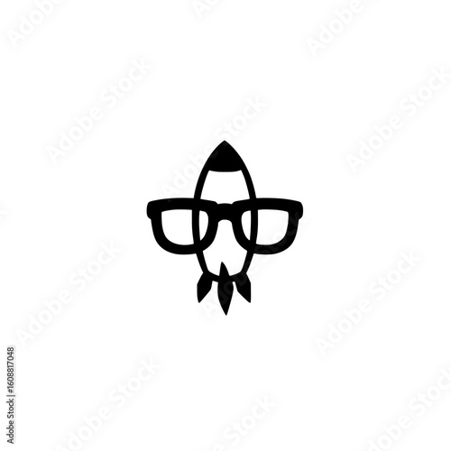 Rocket icon with glasses symbol vector illustration for smart startup innovation or tech concept